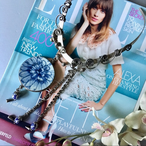 Sterling silver porcelain hanging necklace choker - Picture 6 of 12